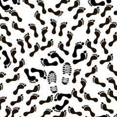 Mismatched Footprints Concept - Shoeprint Among Barefoot Tracks