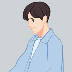 Stylish Korean Boy Portrait with Trendy Outfit - Half Body Illustration