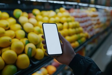 Phone with White Screen in Supermarket Aisle