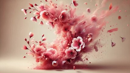 Cherry blossom petals bursting mid-air in artistic floral motion with soft textures
 - Powered by Adobe