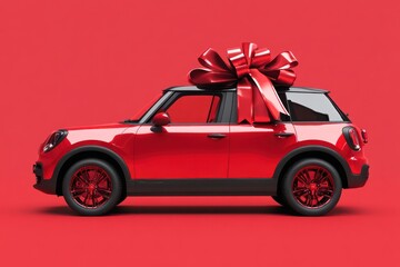 New red-bowed car as surprise gift concept