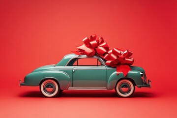 New red-bowed car as surprise gift concept