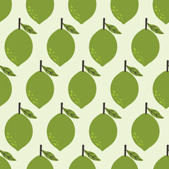Seamless pattern featuring lime on green background. Perfect for summer designs, food packaging, fabric, or kitchen-themed prints