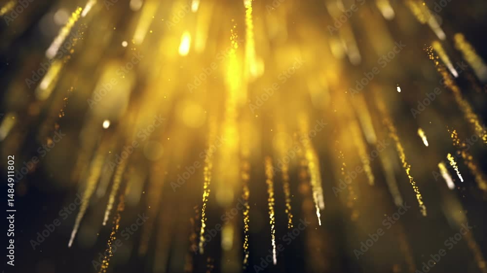 Poster golden light streaks in abstract bokeh with sparkling glow and radiant patterns