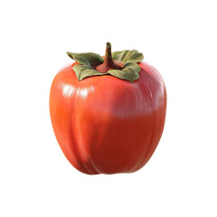 Ripe Single Persimmon Fruit with Stem and Calyx