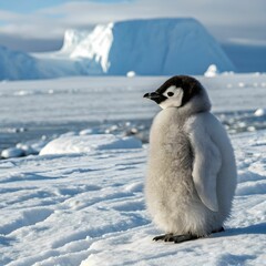  A Baby Penguin In Snowy Tundra.