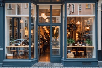 Copenhagen Storefront with Glasses and Reflections, Featuring Urban Cafes and Charming Aesthetic