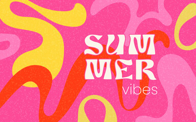 summer vibes pink and yellow textured, hand drawn shape squiggly, modern abstract cover, banner, horizontal creative vector illustration
