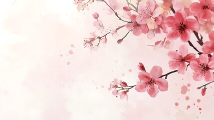Fototapeta premium Delicate pink blossoms on branch, soft watercolor background