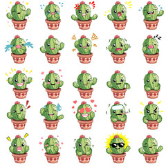 Kawaii cactus emoticon illustration set
