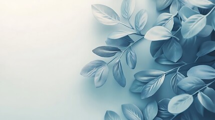 Serene blue leaves on pastel background (1)