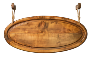 Rustic wooden oval sign hanging on rope, ideal for shop or bar display