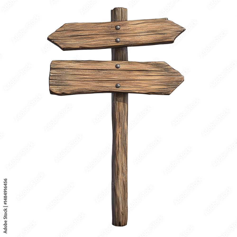 Aufkleber rustic wooden direction signpost with weathered timber texture background