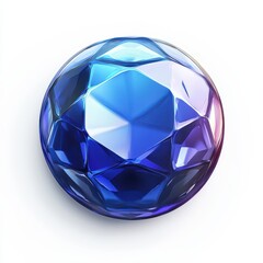 Realistic 3D cartoon icon of a brilliant-cut sapphire gemstone with light reflections on a white background
