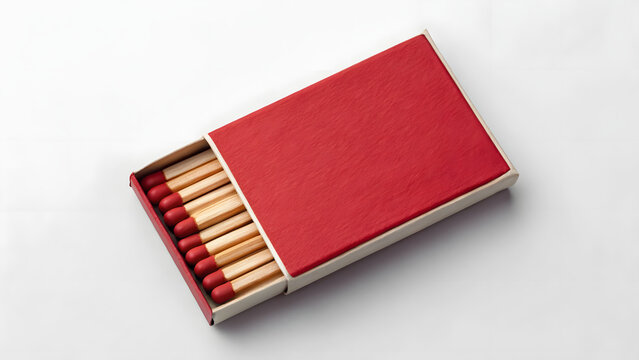 Mockup of closed matchbook with red tipped kindling sticks in classic box on clean background, blank fire lighting container for branding or marketing use
