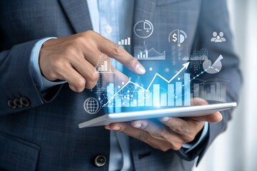 Businessman use financial analytics and investment strategies leveraging digital technology to drive business growth and optimize economic performance in today's dynamic market