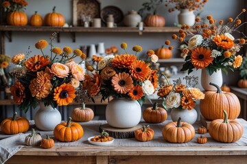 Floral Workshop Featuring Handmade Flowers in Pumpkin and Ochre Colors