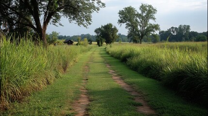 Countryside path through tall grass