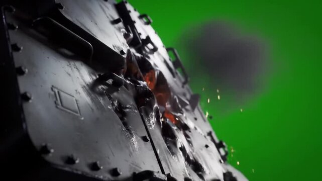 Realistic Bullet Impact on Metal or Tank &ndash; High-Detail Green Screen Effect for Military, Action, and VFX Compositing

