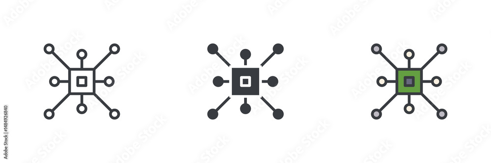 Poster Microchip network connections different style icon set