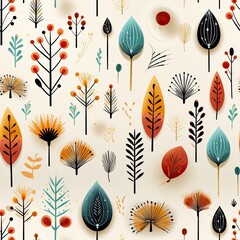 Vibrant Botanical Floral Pattern Design: Modern Nature-Inspired Whimsical Art Illustration for Textiles and Decor