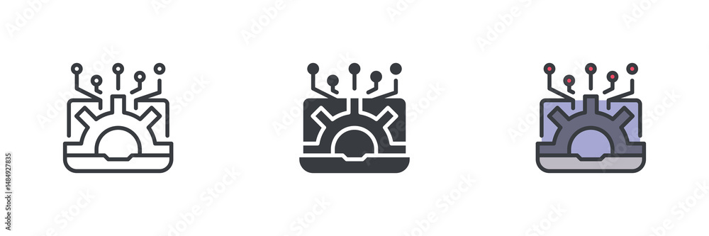Poster Machine learning on a computer different style icon set