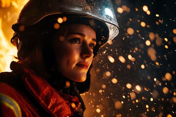 Female Firefighter in Action with Dramatic Lighting (1)