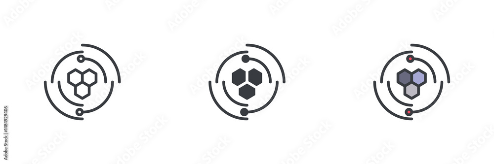 Poster Honeycomb network different style icon set