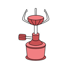 A red and white gas canister with a white handle