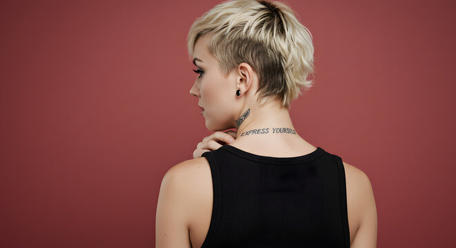 Woman with Short Blonde Hair and Tattoos