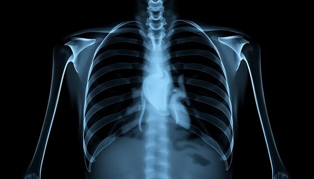 Standard Chest X-ray of Adult Male This chest X-ray offers a clear view of the thoracic cavity, useful for studying normal anatomy and identifying potential pathologies.
