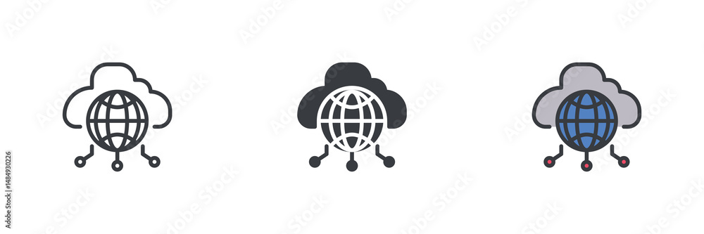 Poster Global cloud computing different style icon set