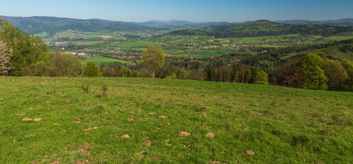 View from Mala Kycera hill in Moravskoslezske Beskydy mountains in Czech republic