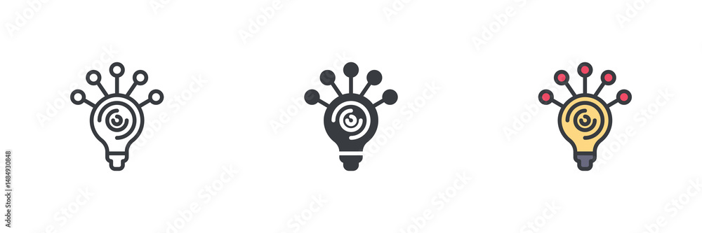 Poster Light bulb idea with connections different style icon set