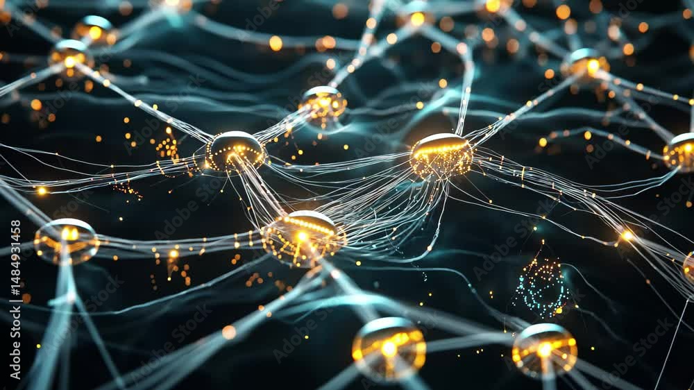 Poster exploring the intricate connections and patterns of artificial intelligence networks in digital visu