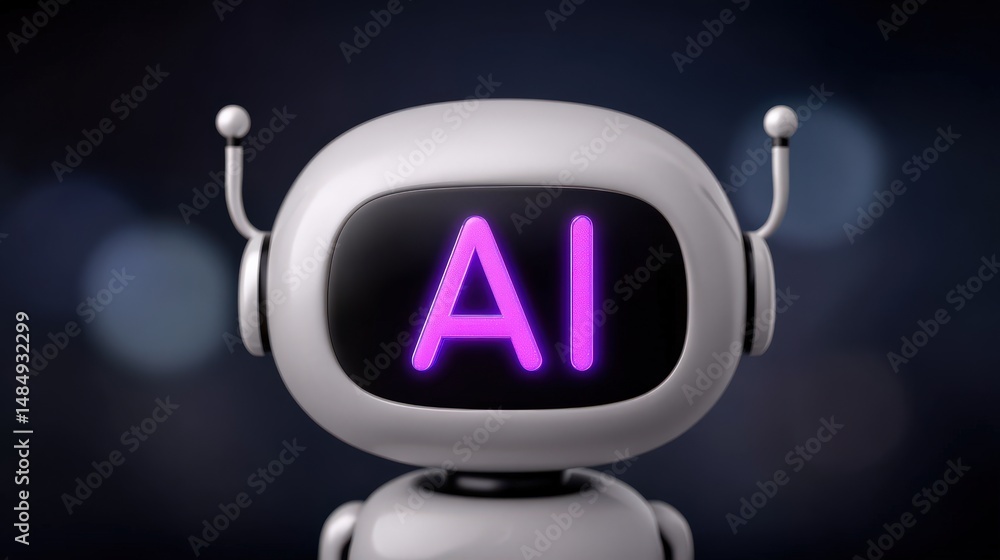 Poster eye-catching robot with a glowing ai display symbolizes the future of artificial intelligence techno