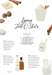 vector, recipe card, Eggnog Jell-O Shots, cocktail card, bar menu, cocktail, drink menu, for cocktail book, cocktail menu, alcoholic drinks, beverage, watercolor, bar cocktails 