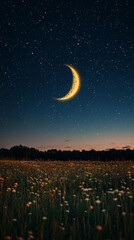 Orange moon over great waterfall	