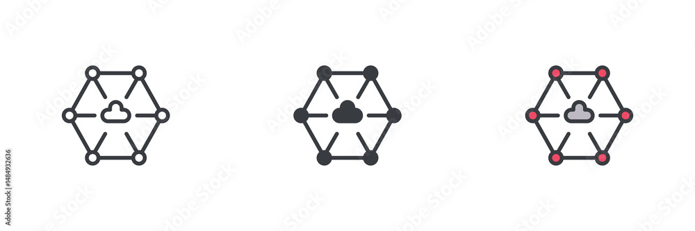Poster Decentralized cloud network different style icon set