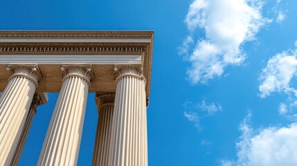 Fototapeta premium Colonnade with Blue Sky and Clouds at Historical Architectural Site