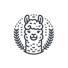 Alpaca Logo, Head Emblem in Monoline Style, Simple and Elegant