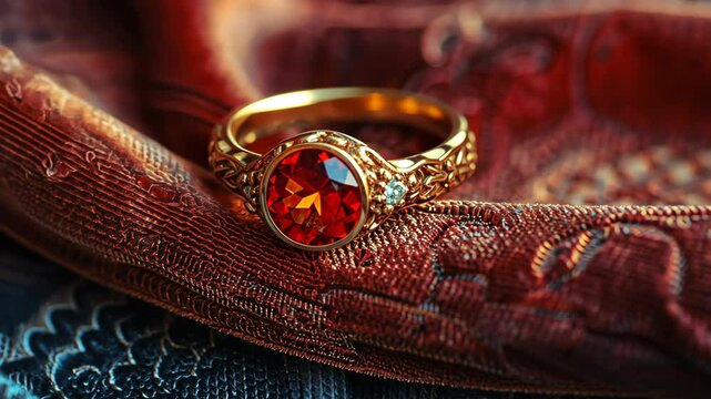 vintage ring with gemstone on velvet background