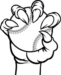 A claw talon monster hand holding a baseball or softball ball