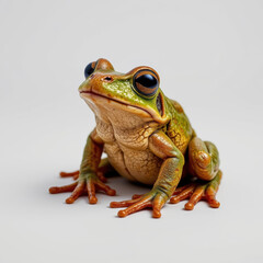 Obraz premium Close up of colorful frog with large eyes on plain background, showcasing detailed skin texture and vibrant colors, evoking curiosity and admiration for nature beauty