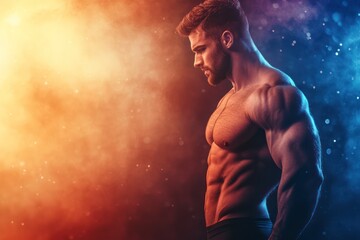 Confident male bodybuilder posing with athletic physique