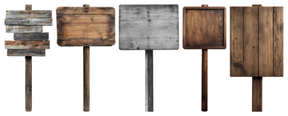 PNG Rustic wooden signboards collection, element set on transparent background