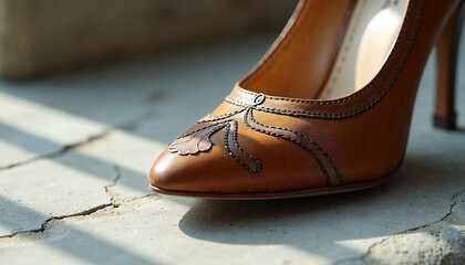 Vintage Heels with Intricate Design on Rustic Background for Fashion Blogs, Online Shops, Style Guides, Footwear Reviews, and Lifestyle Websites  