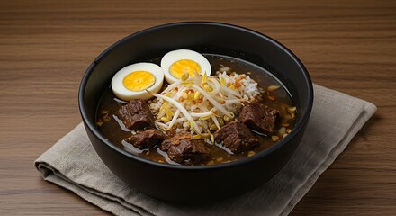 Filipino Beef Noodle Soup: Lomi with Egg and Bean Sprouts