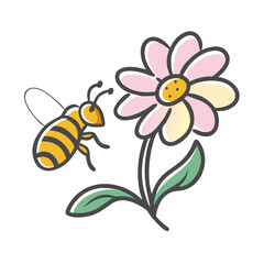 bee on a flower icon, bee on a flower vector illustration-simple illustration of bee on a flower, perfect for bee on a flower logos and icons