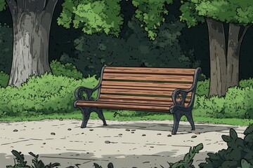 Serene park bench nestled amongst lush greenery